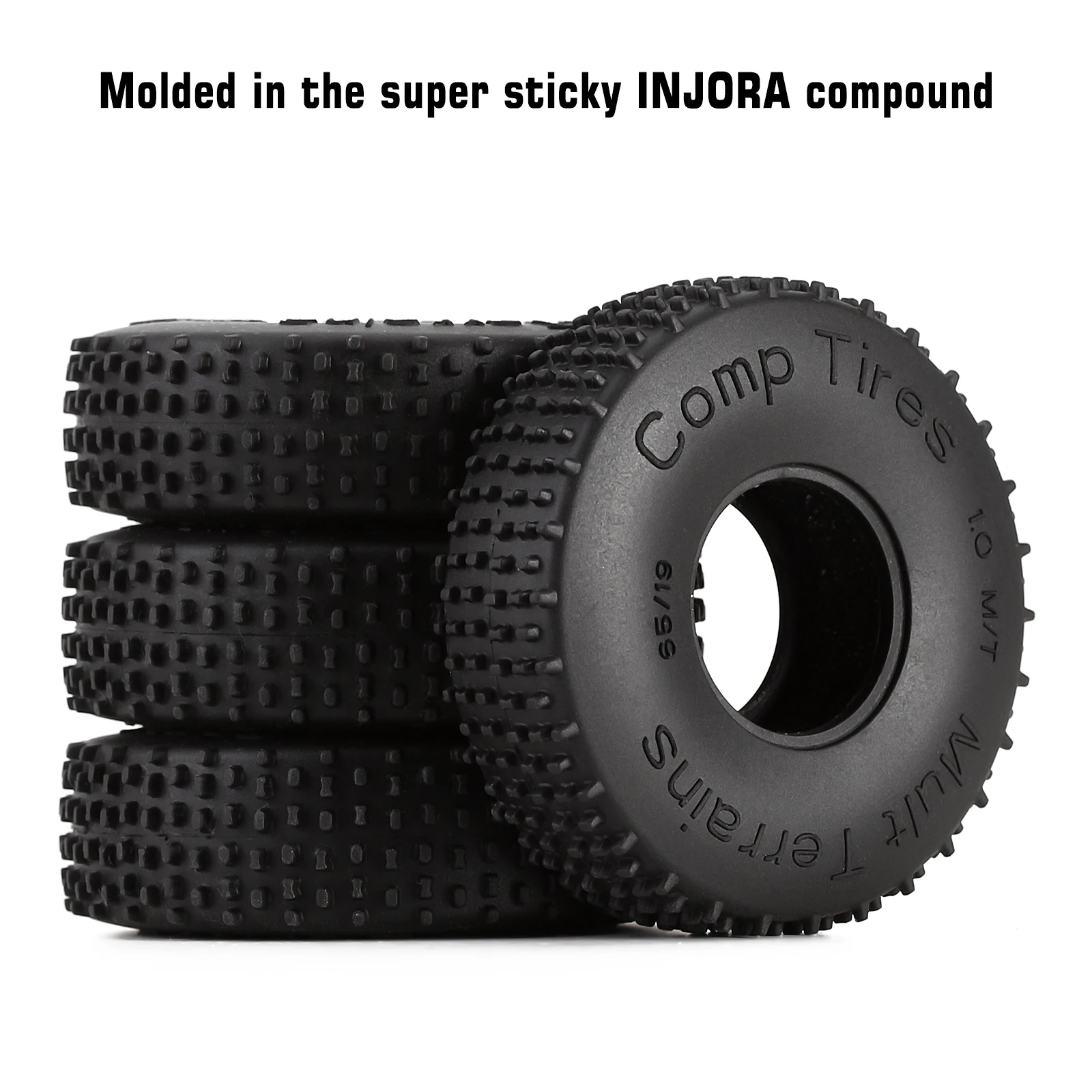 INJORA 1.0 Rock Crawler Comp Pins Multi Terrains Wheel Tires 65*19mm for 1/18 1/24 RC Car Axial SCX24 AX24 Rock Buggy (T2440)