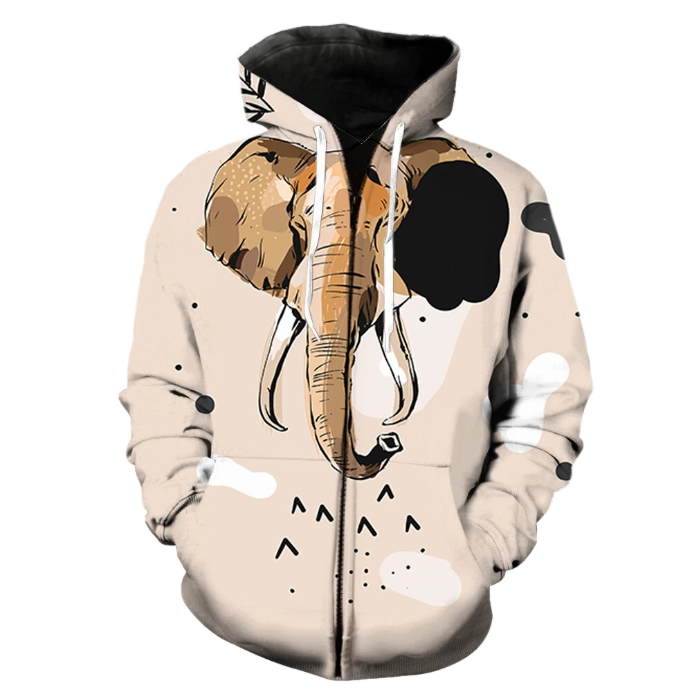 

Grassland Animal Elephant Men's Zipper Hoodie Harajuku Cool Tops 2022 Hot Sale Spring Casual Teens Funny Fashion Sweatshirts