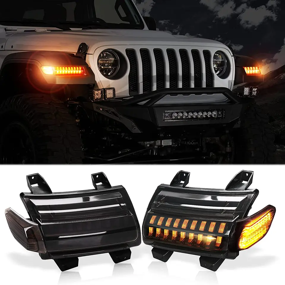 Luces LED Intermitentes Con DRL Y Luz De Estacionamiento Para Jeep Wrangler JL Y Gladiator 2018-2024 – LX-LIGHT, Lente Ahumada, 5 Años De Garantía