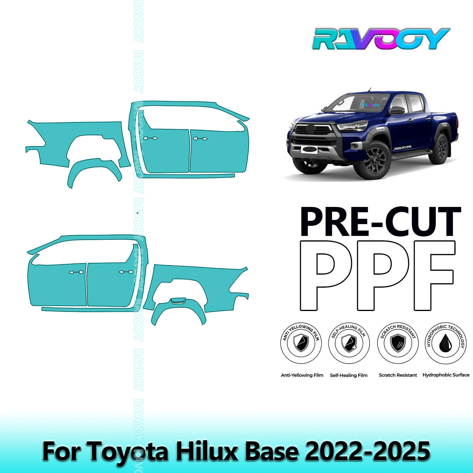 

For Toyota Hilux Base 2022-2025 8.5mil Clear Matte Pre-Cut PPF Door & A/B Pillar Kit TPU Paint Protection Film Set