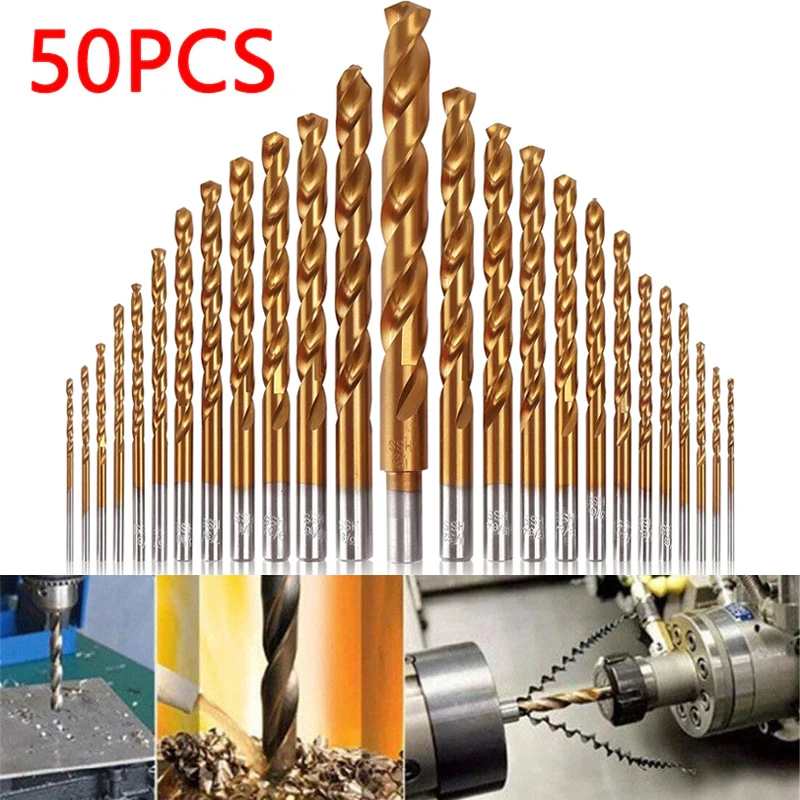 

50pcs Titanium Coated Drill Bits Set 1/1.5/2/2.5/3mm titanium plated high-speed steel For Metal Wood Aluminum Drilling Tools