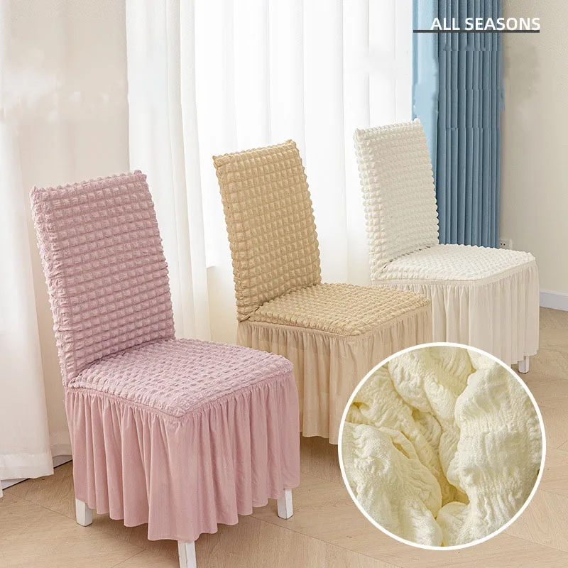 2024 Big Elastic Chair Covers With Skirt Seersucker Home Slipcovers Dining Plaid Cover Stretch For Party Banquet Decoretion