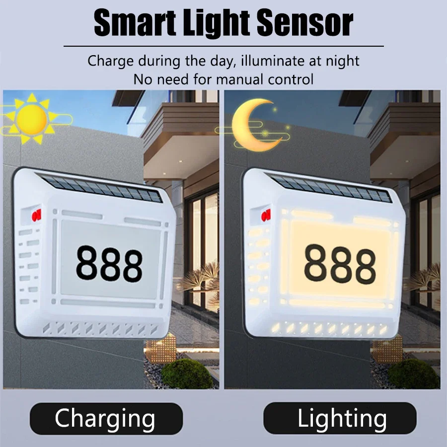 Solar LED Warm Light USB Rechargeable Floodlight Outdoor House Number Porch Light Garage Waterproof Wall Lamp Decoration