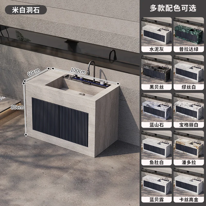 Potted Plants On StandsCustomized Outdoor Rock Plate Standing Basin Island Counter Integrated Washbasin With Aluminum Alloy Door