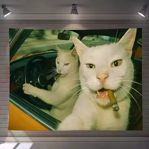 Cats Driving FUNNY Tapestry Custom Living Bedroom Party Dormitory Interior Wall Bohemian Decoration Attached Tapestry