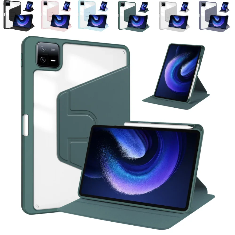 Capa para xiaomi pad 10.61 6 5 pro 12.1 pad 6s pro 12.4 2024 acrílico modelo de livro giratório tablet capa almofada se 8.7 11 polegadas