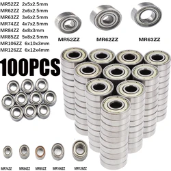 100PCS MR52 ZZ MR62ZZ MR63ZZ MR74ZZ MR84ZZ MR85ZZ MR106ZZ MR126ZZ mini bearings 2x5x2.5 2x6x2.5 3x6x2.5 4x7x2.5mm 4x8x3mm