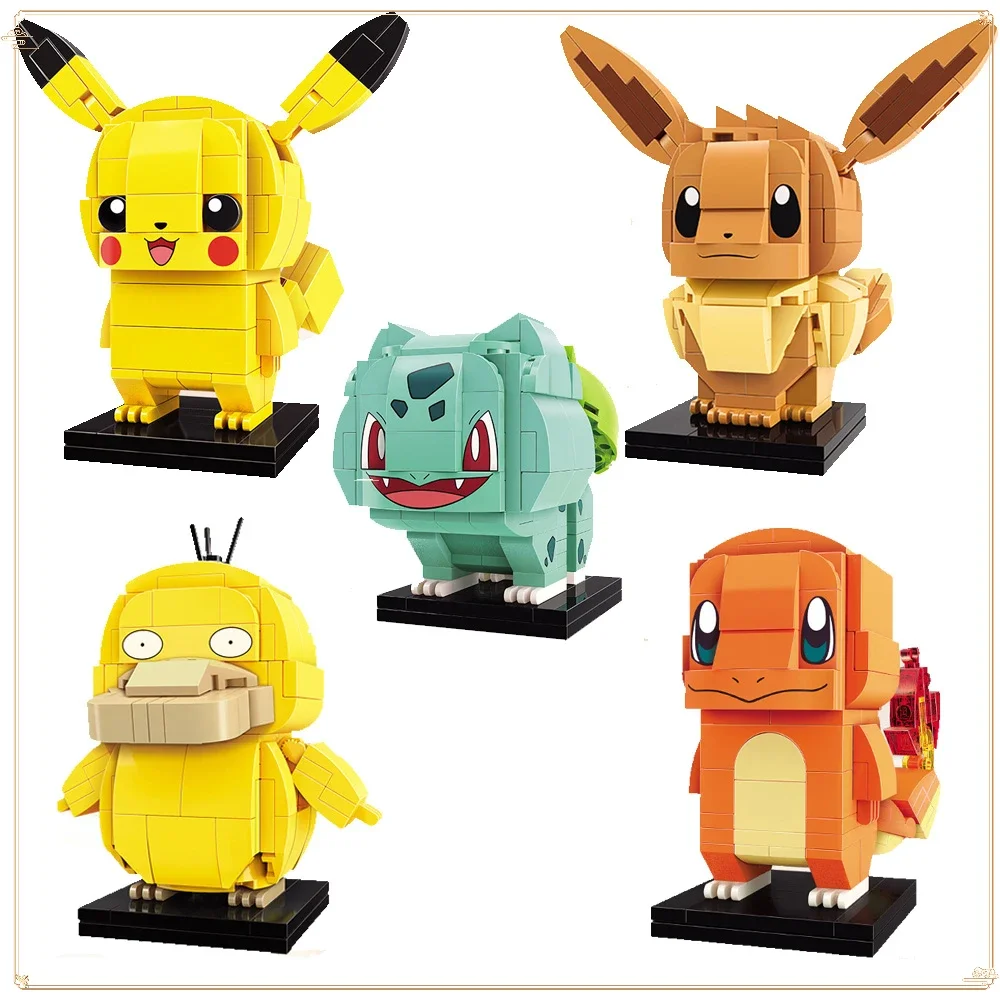 Keepley Poton Mon Pikachu Charmander bebek merakit Model ornamen dekoratif Puzzle blok bangunan mainan hadiah ulang tahun anak