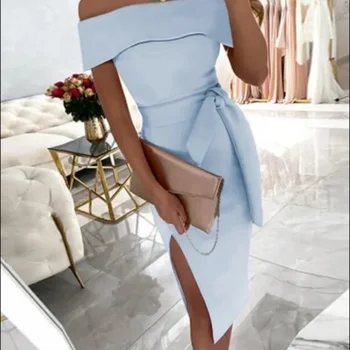 여성용 스트랩 웨딩 하객 드레스, 솔리드 여름 보트 넥 스플릿 드레스, 웨딩 하객 원피스, 2022