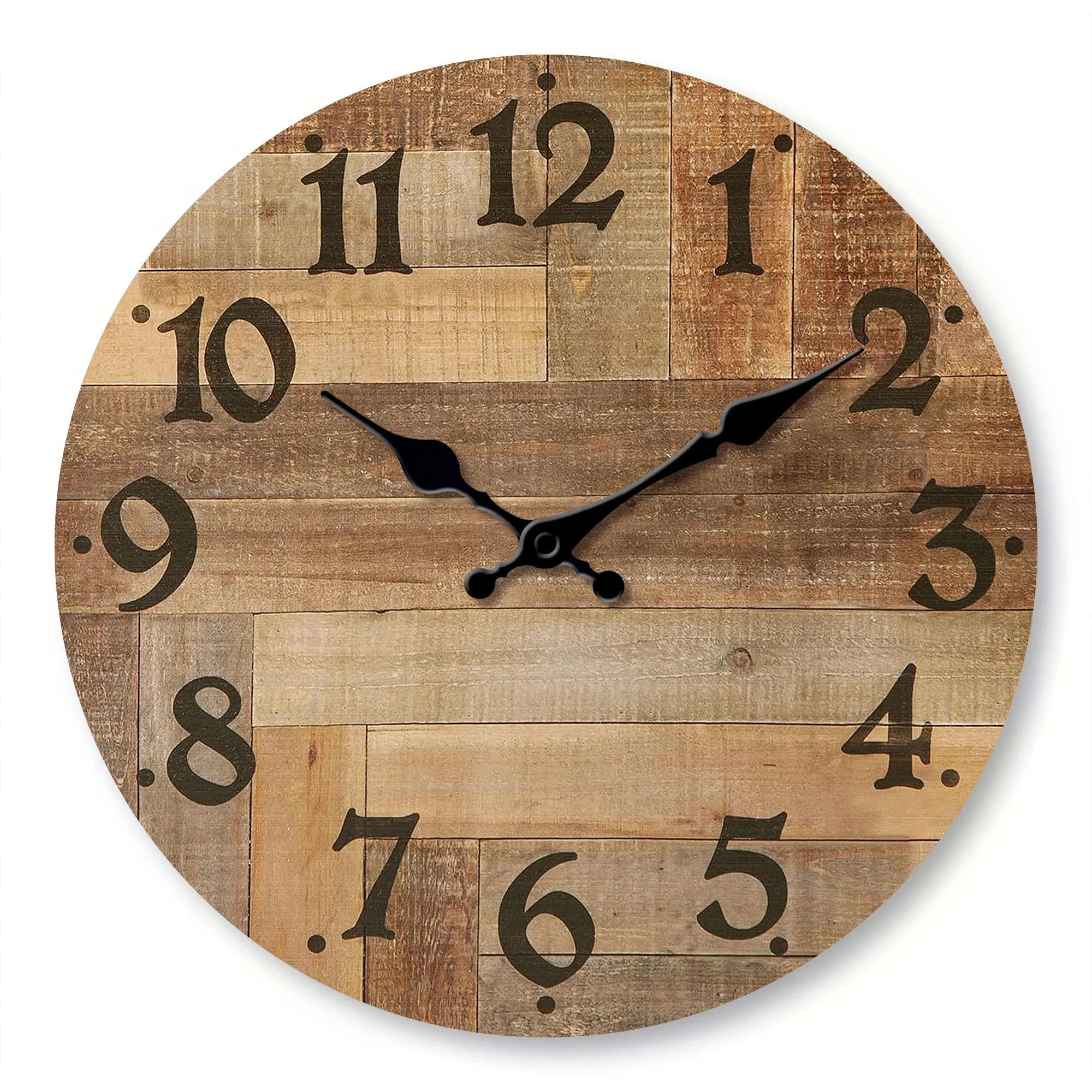 Wooden Silent Wall Clock, Vintage Brown Wood Texture Print Quartz Round Wall Clock ,living Room Bedroom Wood Clocks Art Decor