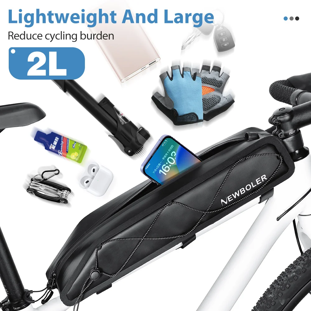 NEWBOLER 2L Fahrradtasche, tragbare Rahmentasche für den Vorderrohr, MTB-Rennrad-Gepäcktasche, große Kapazität, ultraleichte Fahrradtasche – Detail 10