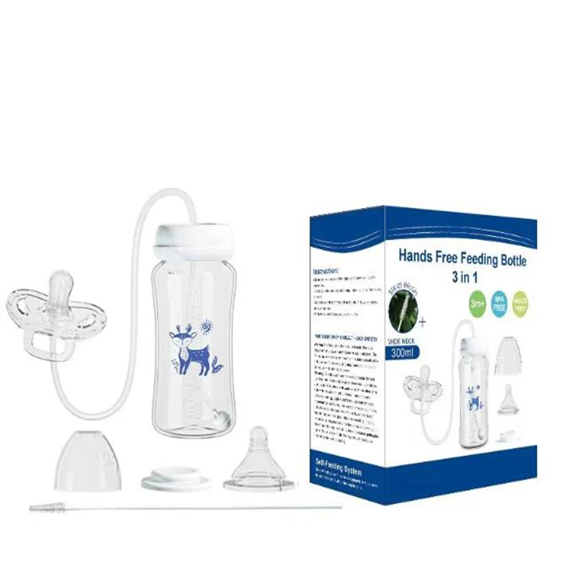 300ml広口哺乳瓶、3-in-1ハンズフリーミルク保存ボトル、おしゃぶり、多機能落下防止重力ボール付き哺乳瓶