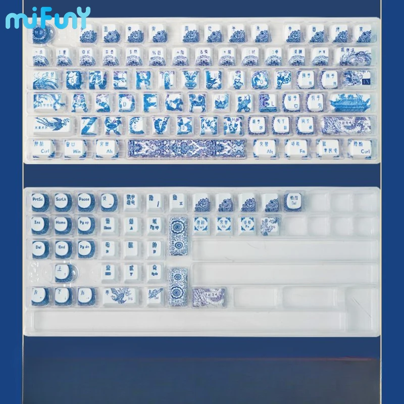 Imagem -06 - Mifuny-conjunto de Tampas de Teclado Chinês Azul e Branco em Porcelana Keycap Pbt Cereja para Teclado Mecânico 114 Teclas