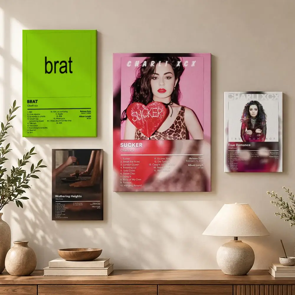 C-Charli X-XCX BRAT Album Framed Wall Painting HD Wood Framed Canvas Poster Wall Art For Bedroom Living Room Bar Home Decor