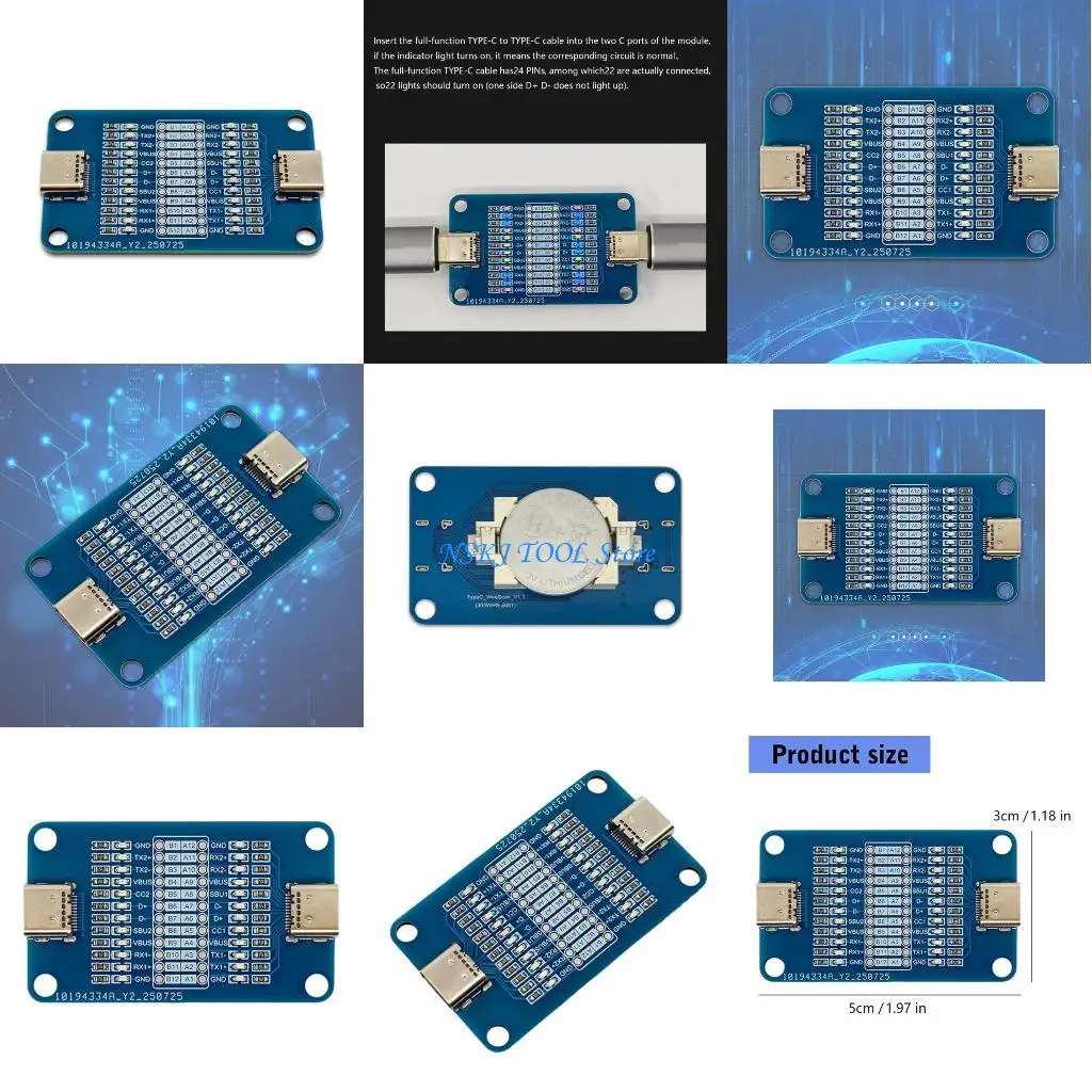 

L8RC Compactly Double Head Type C Testing Module USB C Test Board for DIY Electronics