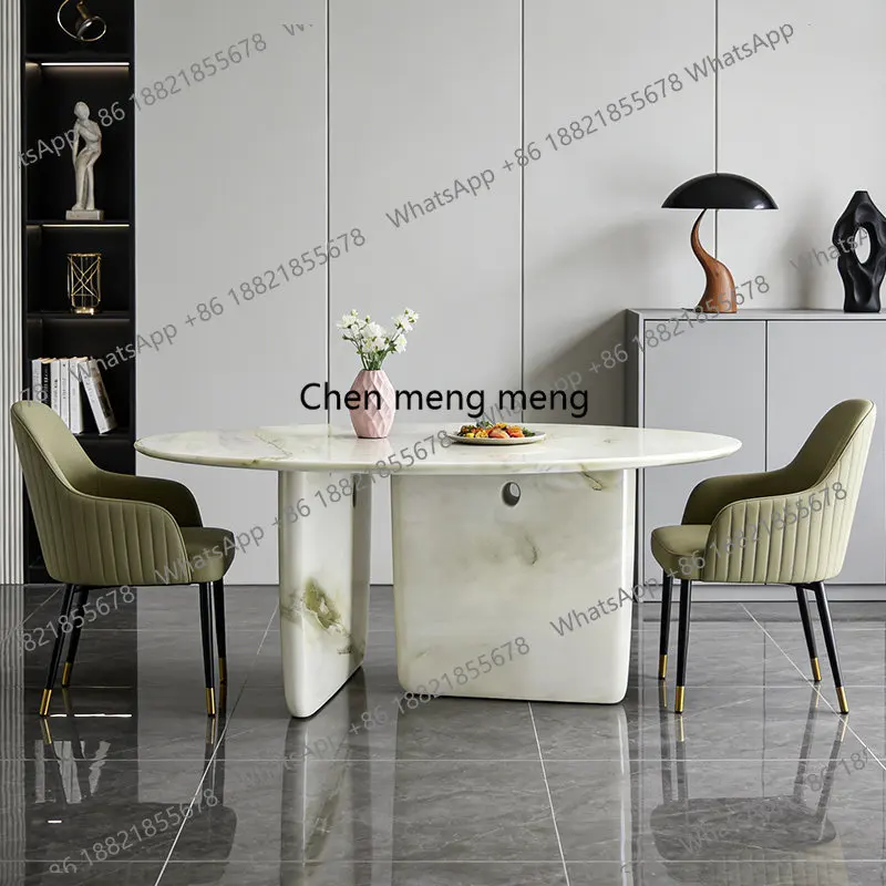 Nordic natural marble round dining table designer model room light luxury high-end villa