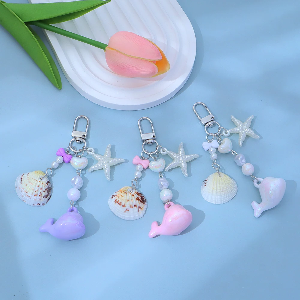 Fashion Dolphin Keyring Sweet Starfish Shell Shape Keychains Car Key Accessories Friend Gifts Souvenir Backpack Ornaments