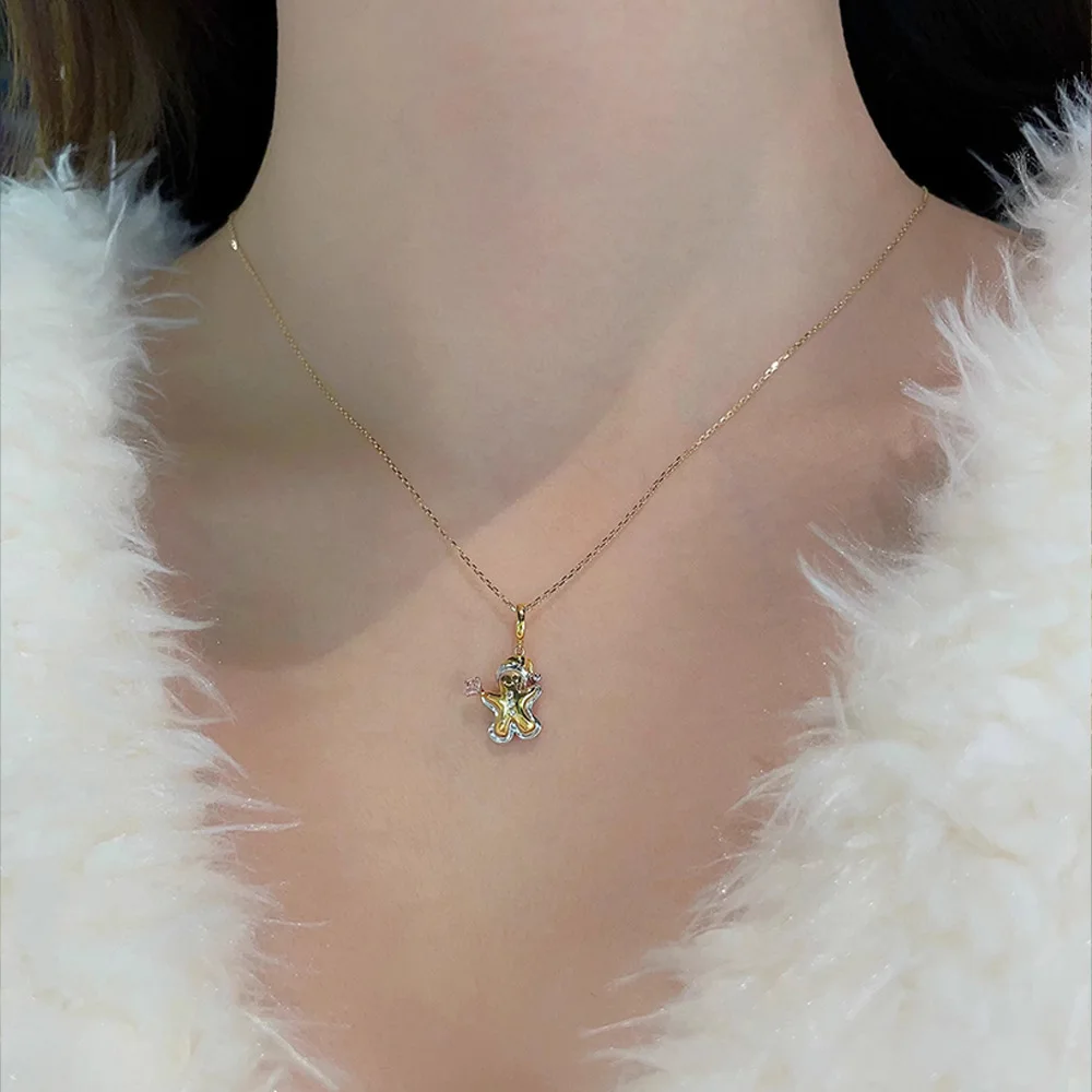 معنى 925 الفضة هدايا عيد الميلاد للأطفال زوجة الأصدقاء نغمتين الزنجبيل جرس الأصفر الماس قلادة قلادة مجوهرات