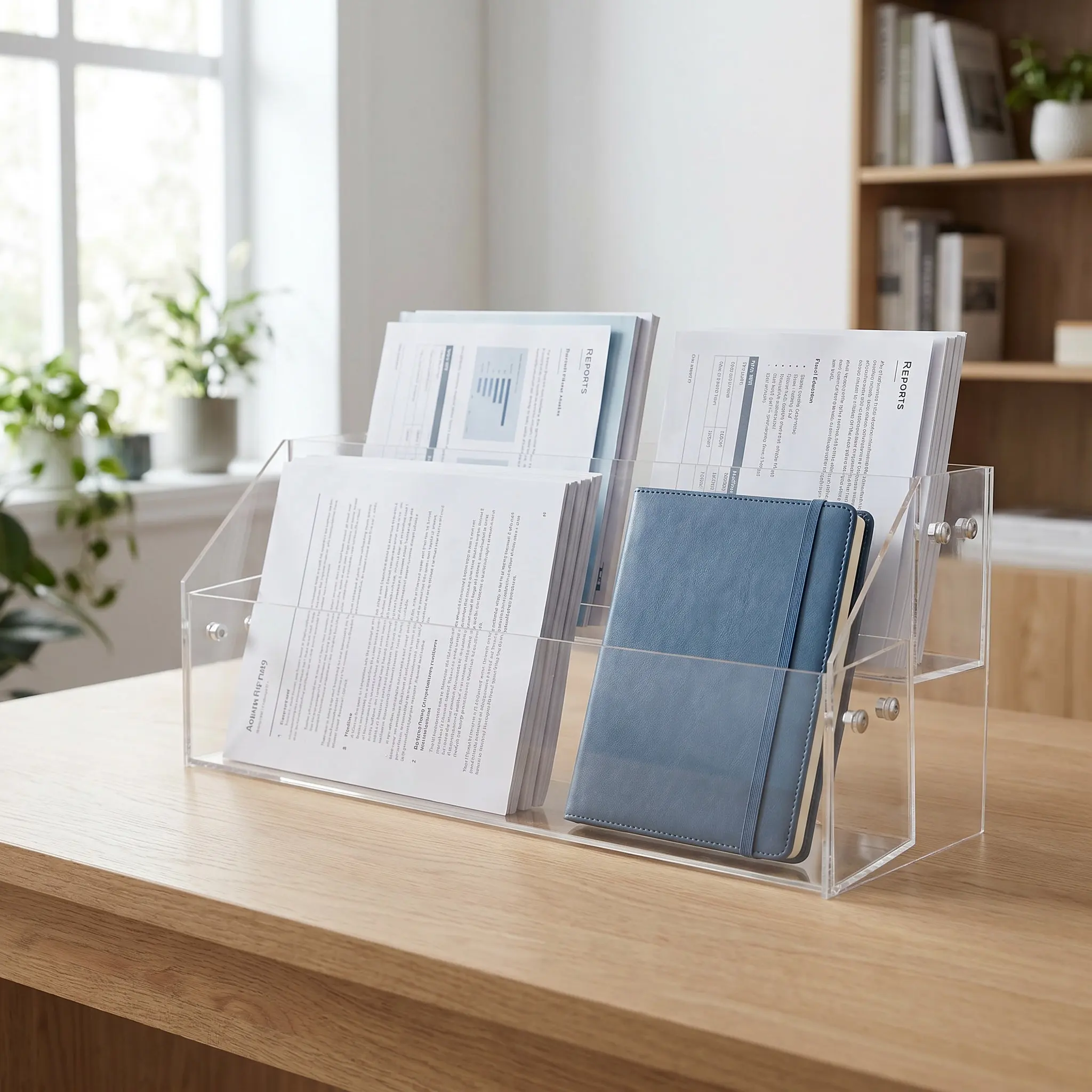 Transparent Acrylic Desk Book Stand Organizer Shelf Desktop Magazine Rack Holder Storage Display for Office Book Display Shelf