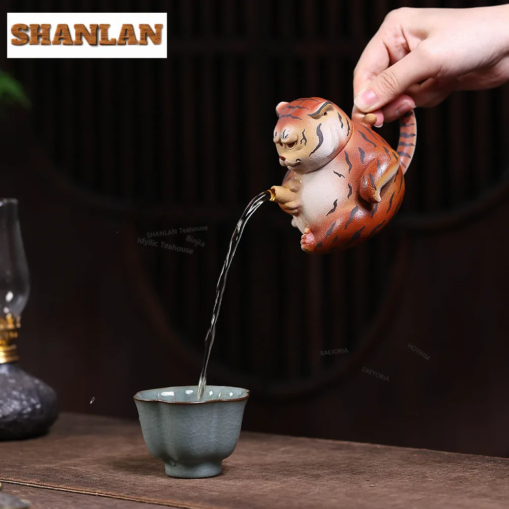160ml Elegant Yixing Purple Clay Teapots Handmade Tiger Pot Raw Ore Section Mud Kettle With Infuser Zisha Tea Set Accessories