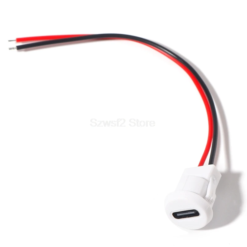Type-c Female 2-pin Connector Female Socket Black Round Waterproof Soldering Wire Socket Quick Charging Port Charger Plug E2