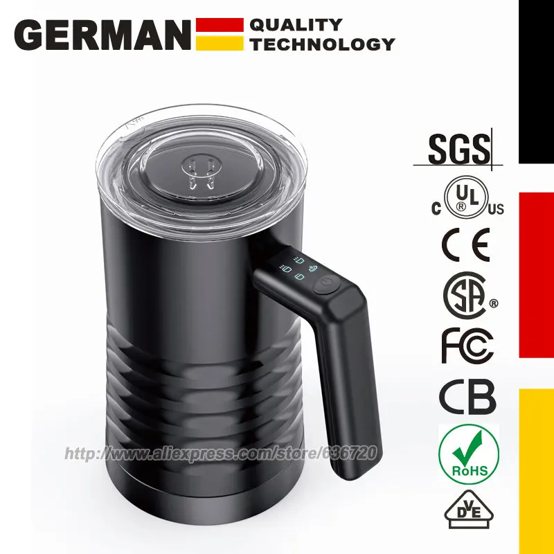 رغوة الحليب الكهربائية، مكواة بخار الحليب 4 في 1، 11.8 أونصة/350 مل صانع رغوة دافئ وبارد أوتوماتيكي للقهوة واللاتيه والكابتشينو