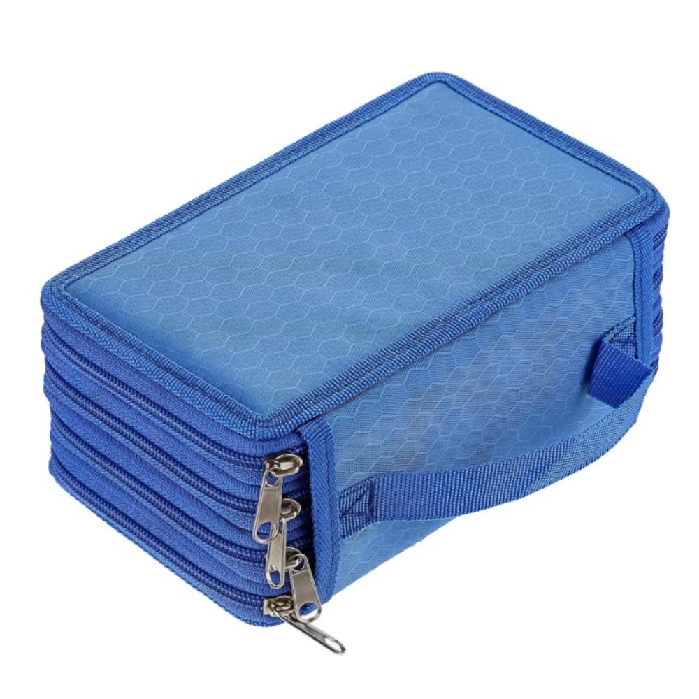 2/3/4 Layers Colored Pencil Bag 32/52/75 Holes Large Capacity Pencils Case Square Solid Color School Stationery Bag
