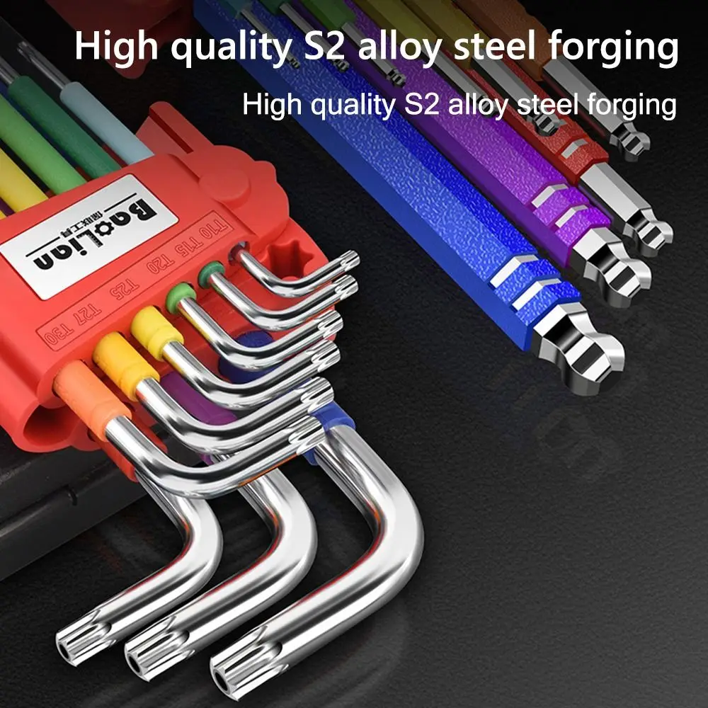 

9 шт. профессиональный набор шестигранных ключей 1,5 мм-10 мм, шариковый L-образный набор ключей Torx, цветные ручные инструменты, шестигранный гаечный ключ