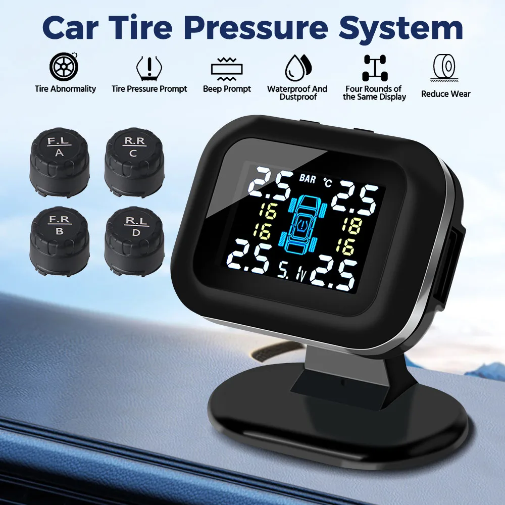 

Mini Car Tire Pressure Monitoring System LCD Display Wireless USB TPMS With 4 Pcs External Sensor Auto Security Alarm Systems