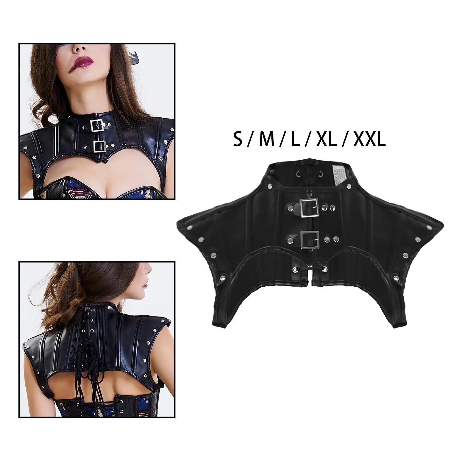Steampunk Gothic Shoulder Tops for Women Leather Rivets Corset Style Shrug Armor Costume Accessory for Halloween Fancy Dress