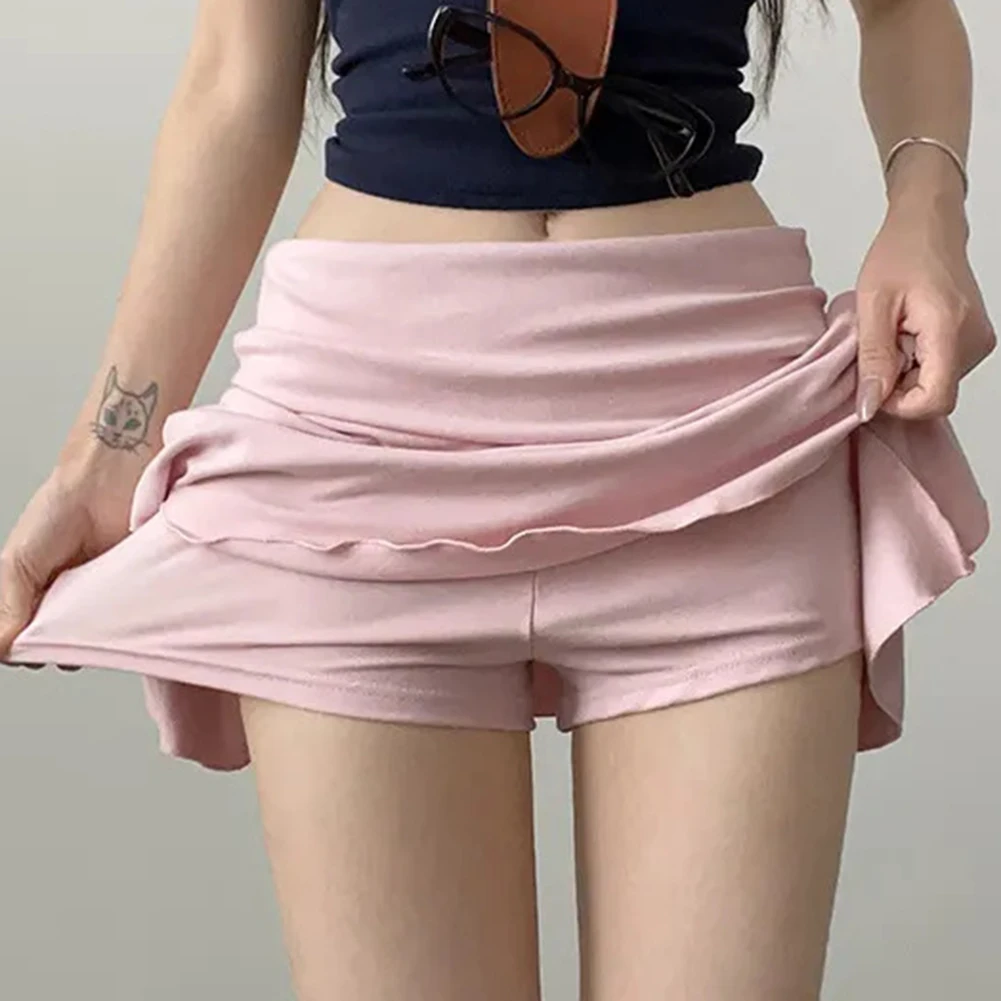Casual Outings Black Casual Sports Skirt Elastic Waist Skirt Breathable Fabric Culottes Fashionable Design Loose Fit Short Style