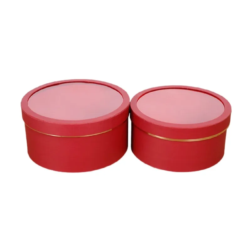 Round Flower Paper Boxes, Transparent Window, Bouquet Packing, Romantic Valentine\'s Day, Wedding, Birthday Gift Box, 2Pcs Set