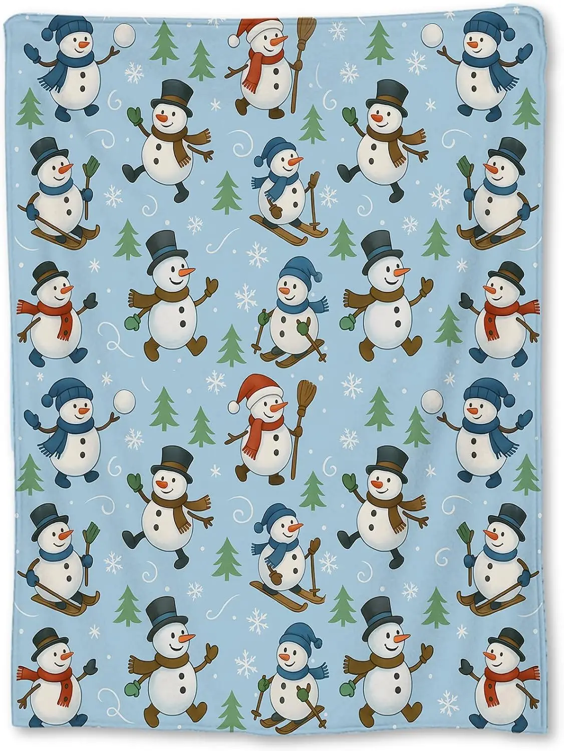 

Christmas Snowman Blanket, Soft Lightweight Flannel Playful Snowmen, Trees & SnowflakesThrow Blanket for Couch, Bed, Travel &