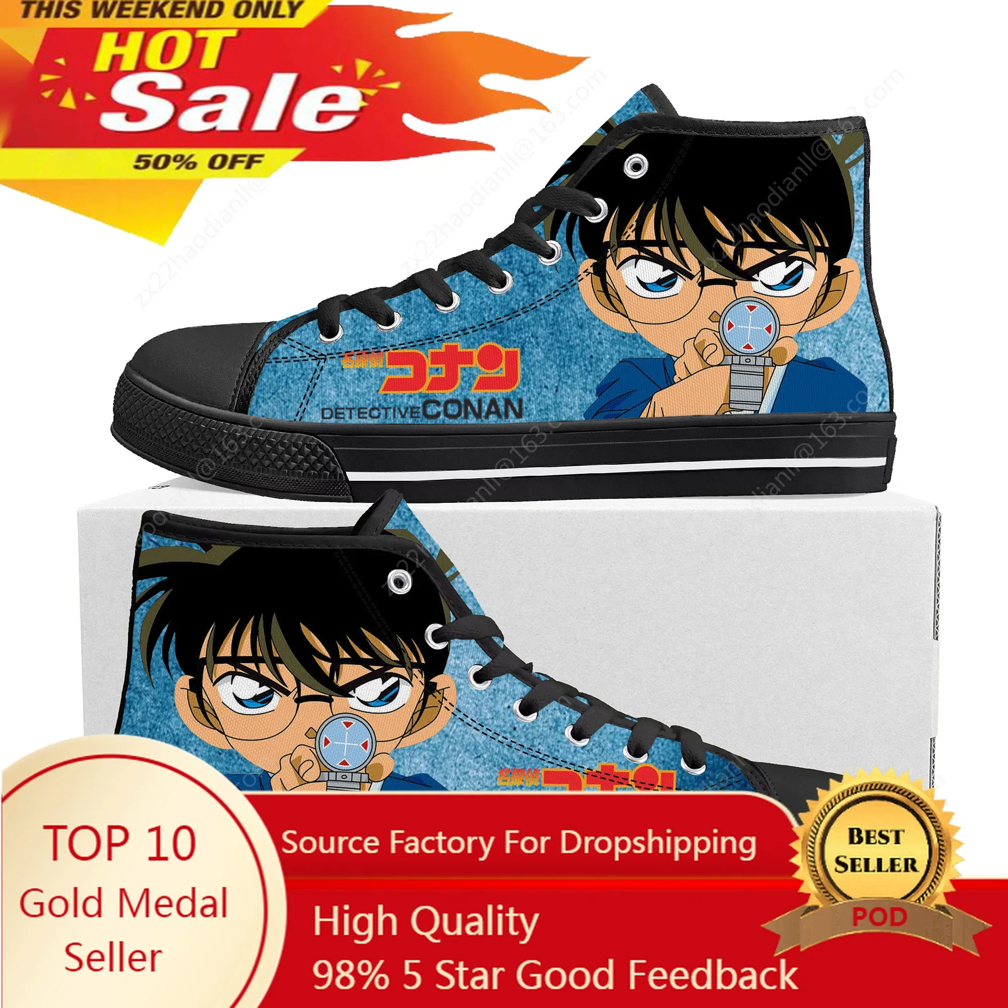 

Hot Anime Detective Conan Cartoon High Top Sneakers Mens Womens High Quality Canvas Sneaker Casual Couple Shoes Custom Shoe