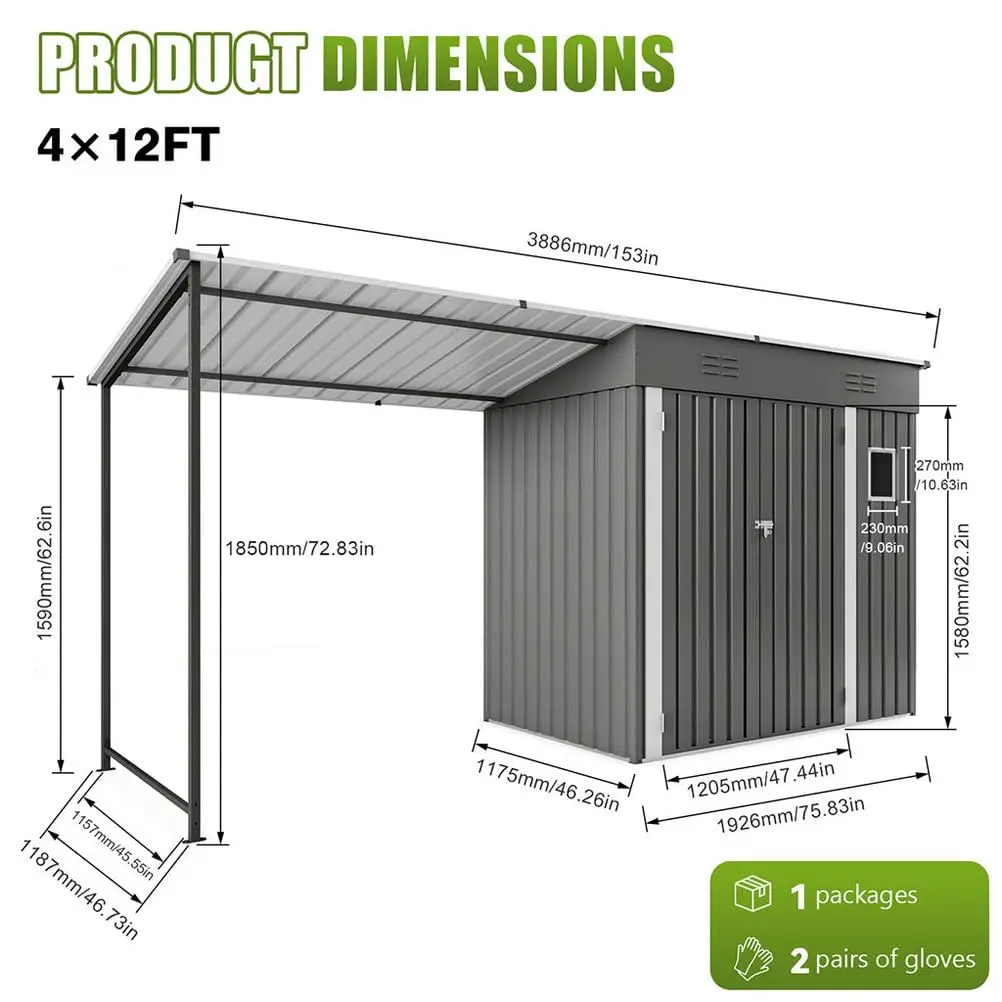 12x4 FT Outdoor Shed Gazebo, Metal Lean-to with Lockable Storage & Hardtop Pergola, Galvanized Steel for Patio, Customized