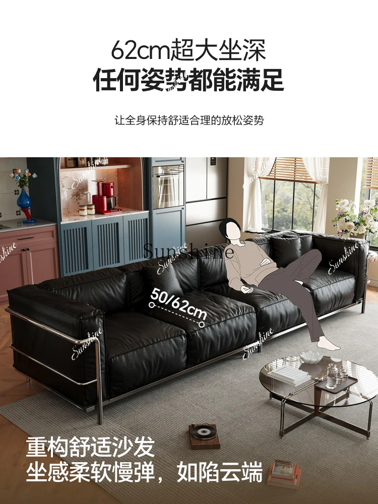 

Italian light luxury top-layer cowhide sofa living room minimalist stainless steel high legsM