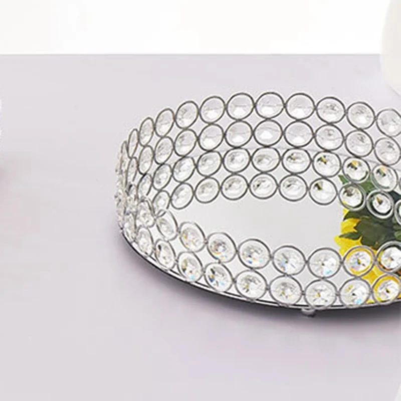 Round Glass Plate Mirror Decorative Cosmetics Storage Box Tray Wedding Home Decoration Rack Storage Box Home Storage Box