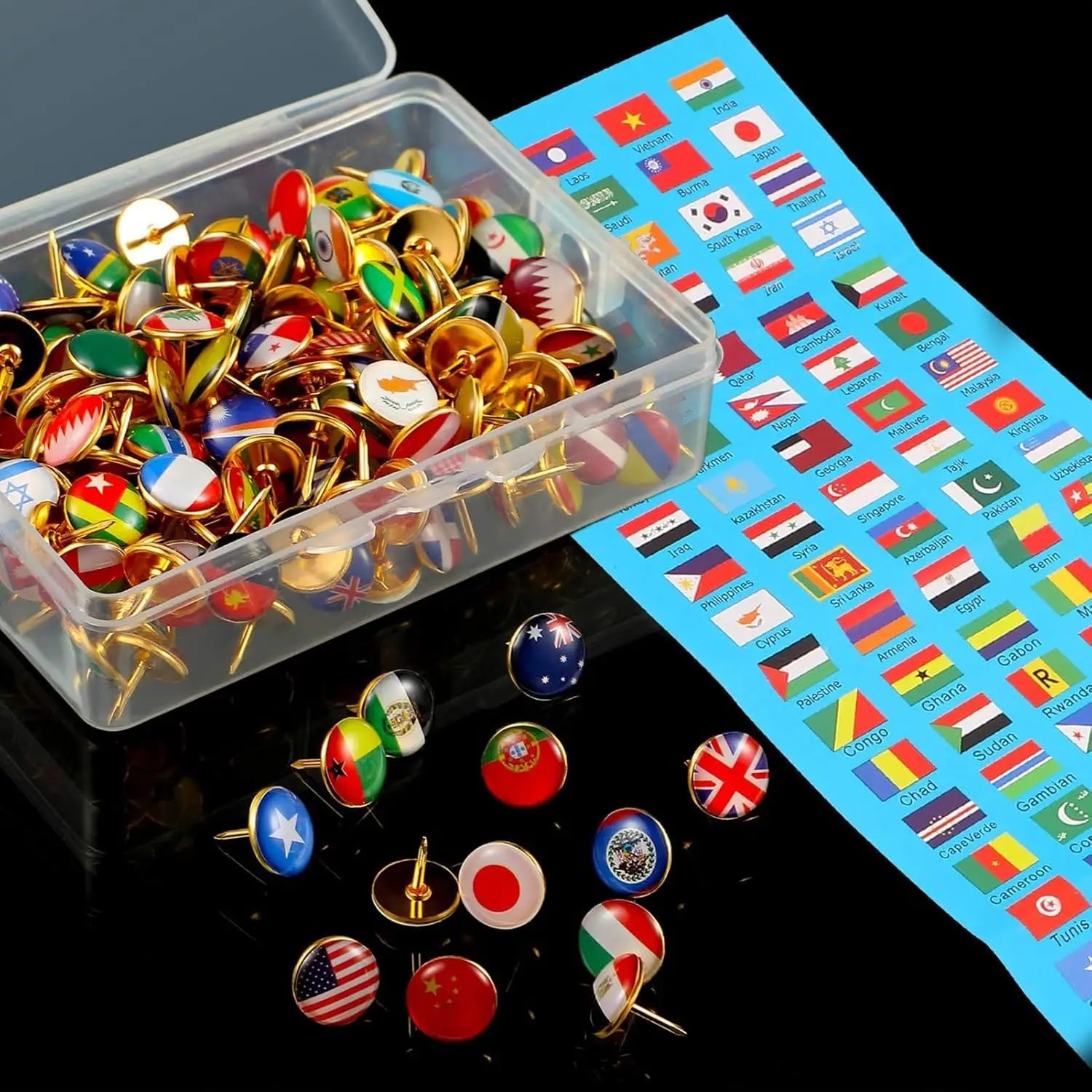100/200Pieces Creative Push Pins National Flag Pins Thumb Tacks Country Map Push Pin Decorative Drawing Pins for Bulletin Board