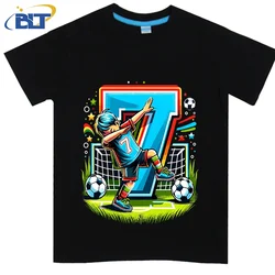 7-year-old kids birthday T-shirt summer children's cotton short-sleeved casual tops dab gesture football fans boy gift