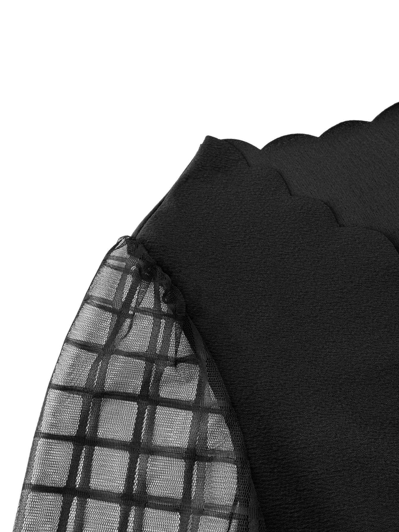 بلوزة نسائية ذات أكمام منتفخة شفافة ورقبة على شكل حرف V باللون الأسود - ملابس كاجوال أنيقة