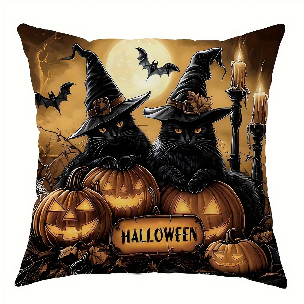 Spooky Halloween Pillow Covers: Witches, Pumpkins, and Haunted Mansions Sofa Cushion Cover Holiday Party Decoration Gift