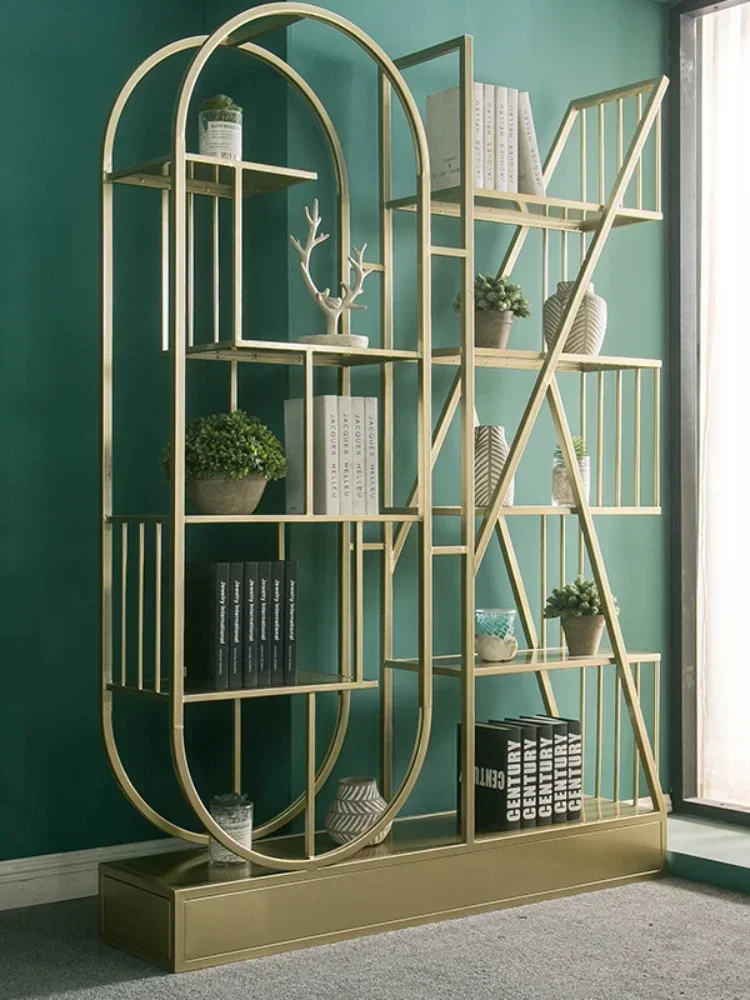 Floor Bookshelf Living Room Iron Shelf Partition Decoration Shelf Light Luxury Metal Frame Office Display Stand