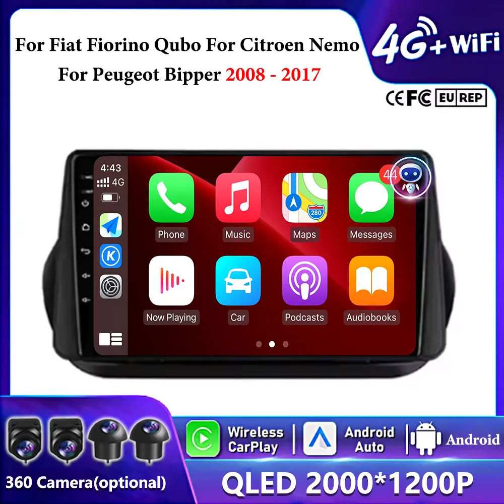 

Android 14 For Fiat Fiorino Qubo For Citroen Nemo For Peugeot Bipper 2008 - 2017 Car Radio Stereo Multimedia Player Stereo