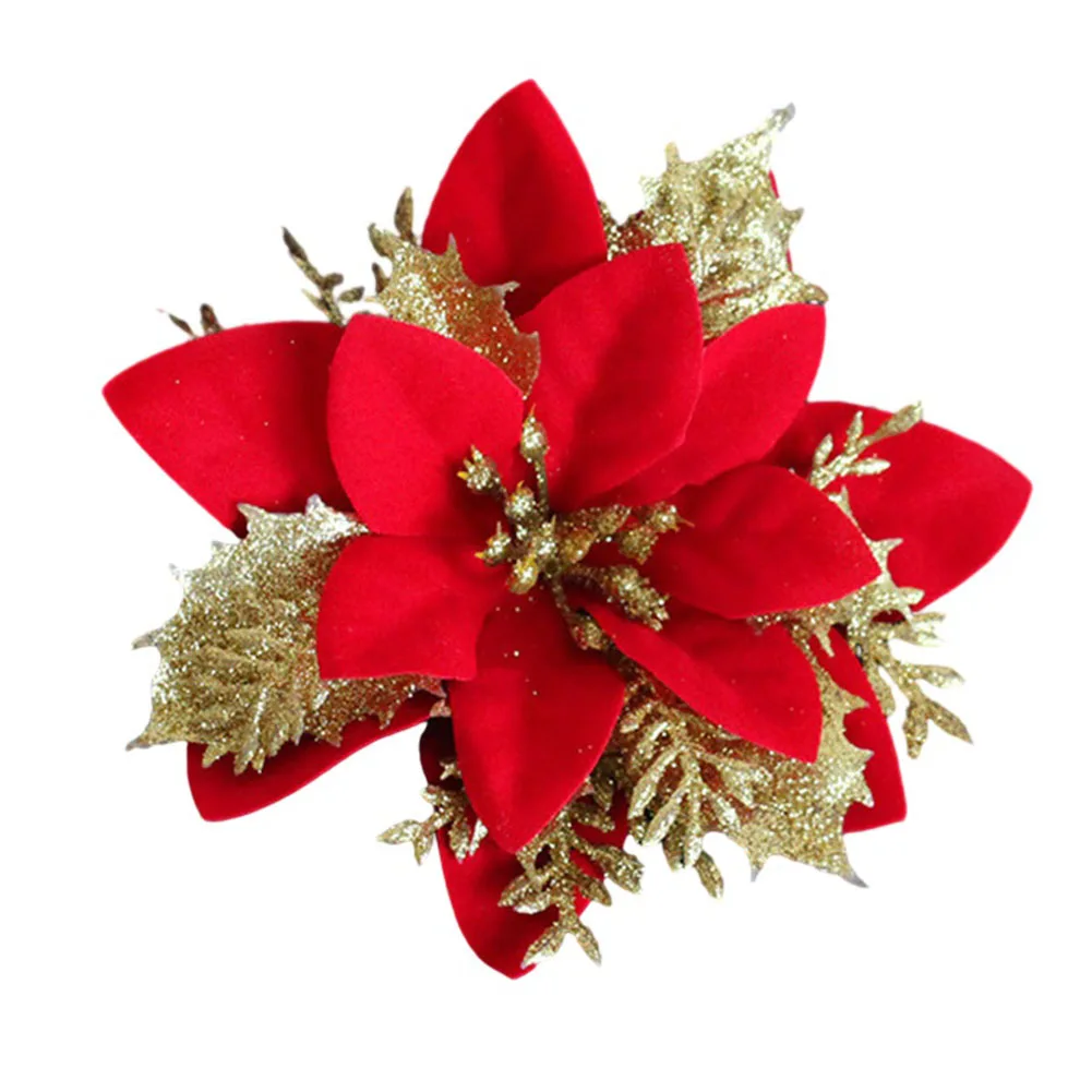 Christmas Poinsettia Glitter Flower Hanging Xmas Party Tree Decoration Home Bedroom Kitchen Living Room Decoration