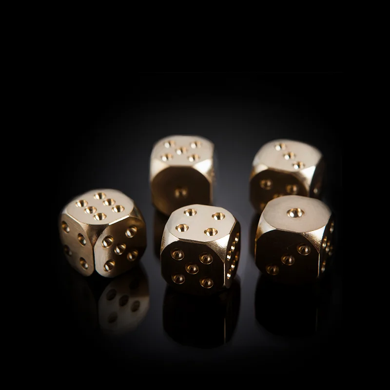 Gift Brass Solid Dice Decoration Small and Large Dice Cup Mahjong Dice Metal Brass Text Play Handle Pieces Decorative Figurines