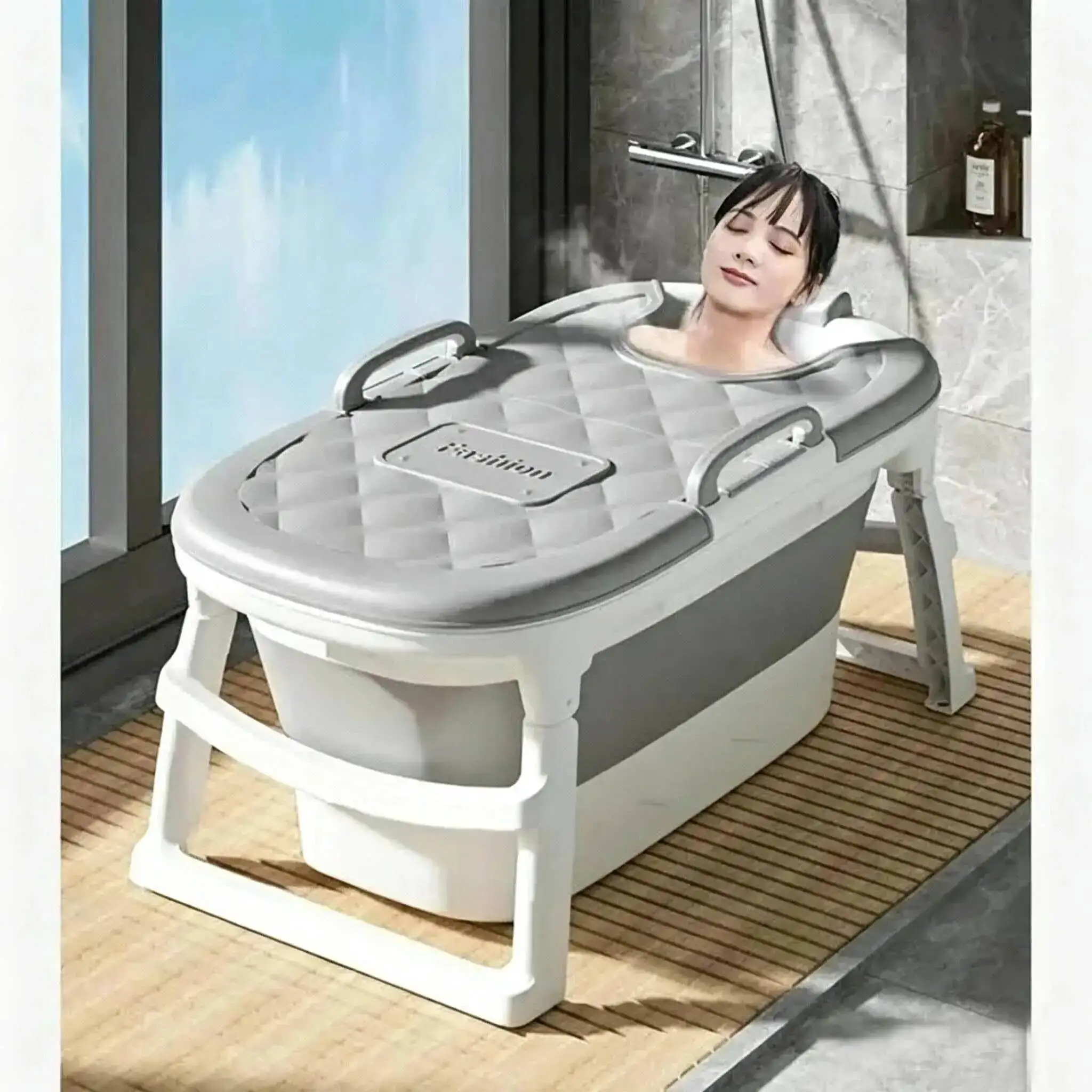 Full-body with for Home Plastic Steam Function Bathtubs Multi-functional Lid Modern Creative Bathtub Household Tubs for Adults
