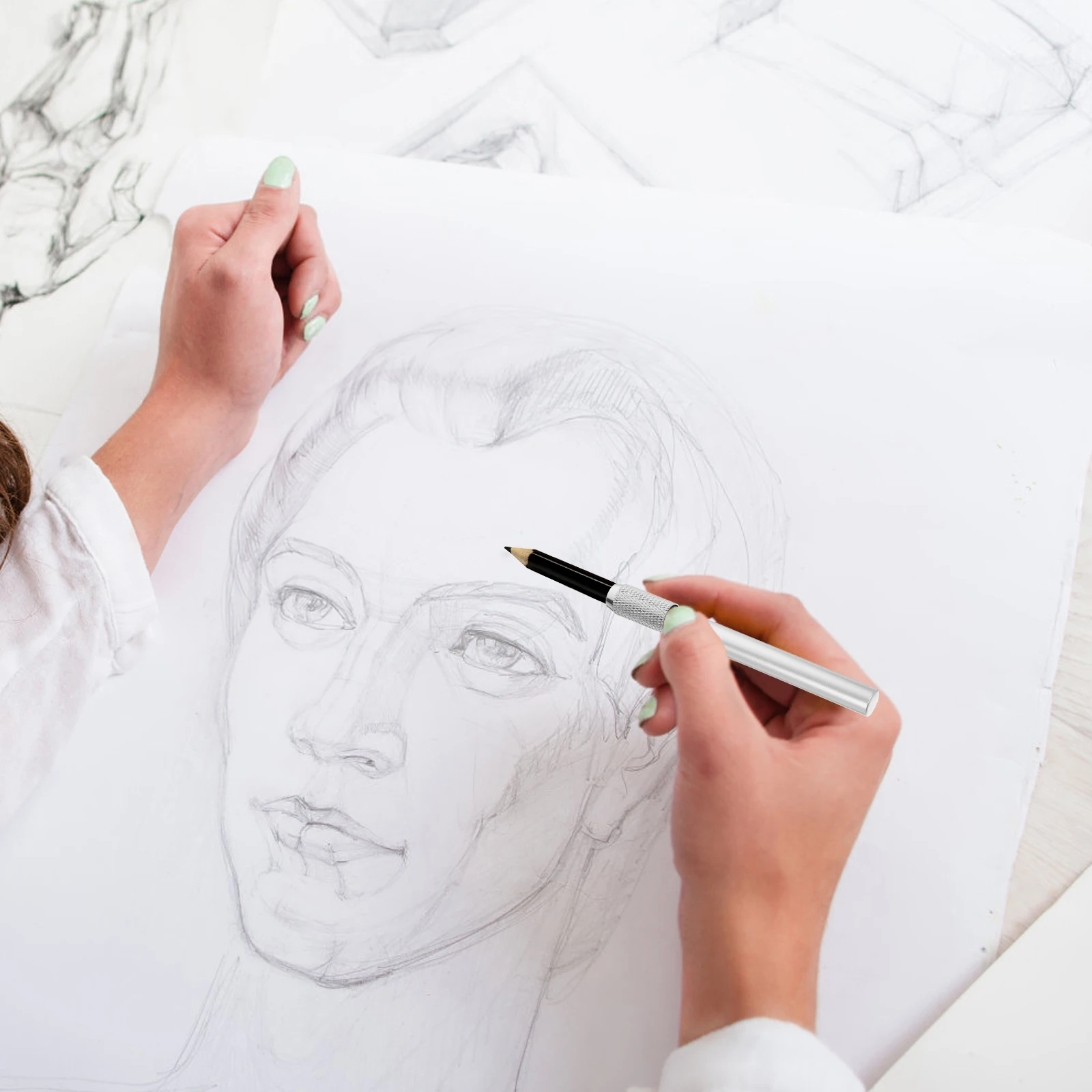 

5Pcs Universal Pencil Extender Holder Metal Texture for Short Pencils Art Creation Conveniently High Hardness Not Easily