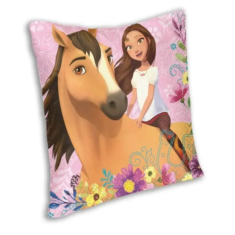 Spirit Riding Free Cushion Cover Velvet Cartoon Horse Anime Girl Throw Pillow for Sofa Car Square Pillowcase Bedroom Decoration