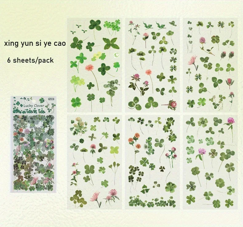 6 Sheets/pack PET Die-cut Sticker Retro Plants Flowers Ferns Clovers Lavenders DIY Scrapbook Junk Journal Collage Materials