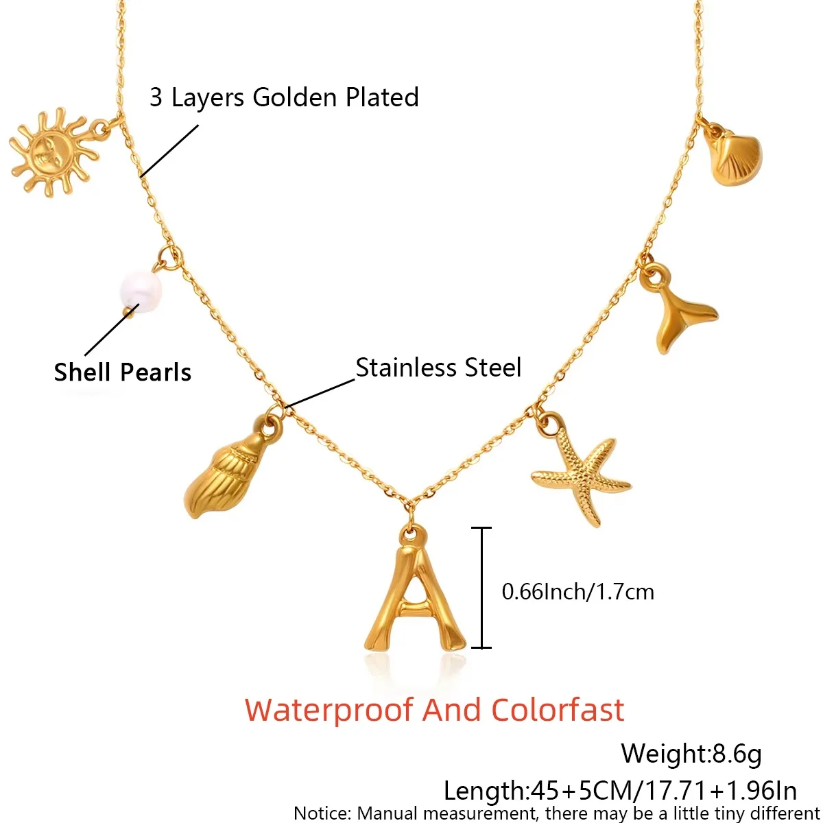 

Initial Charm Necklace for Women Shell Letter Necklaces Gold Charms Pendant Boho Summer Seashell Beach 14k Starfish Surfer